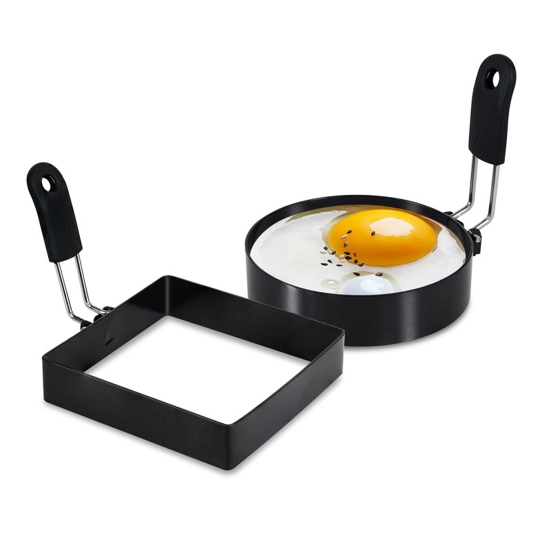 2-Pack Round+Square Egg Rings Set with Silicone Handle, Stainless Steel Egg C…