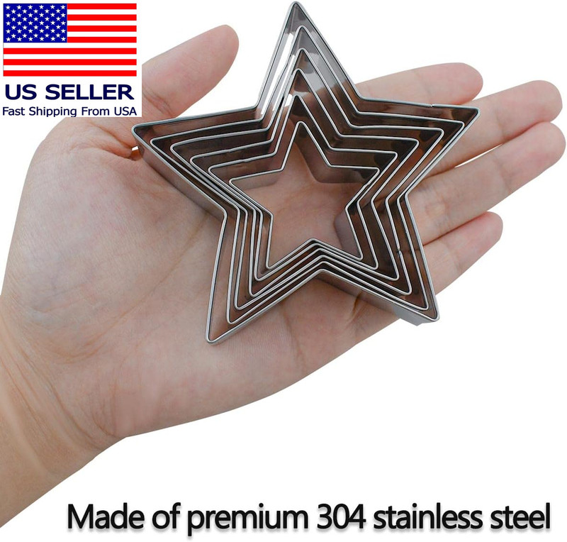 6 Pieces Star Cookie Cutters Set - Stainless Steel Five-Pointed Shaped Cutter, B gallery