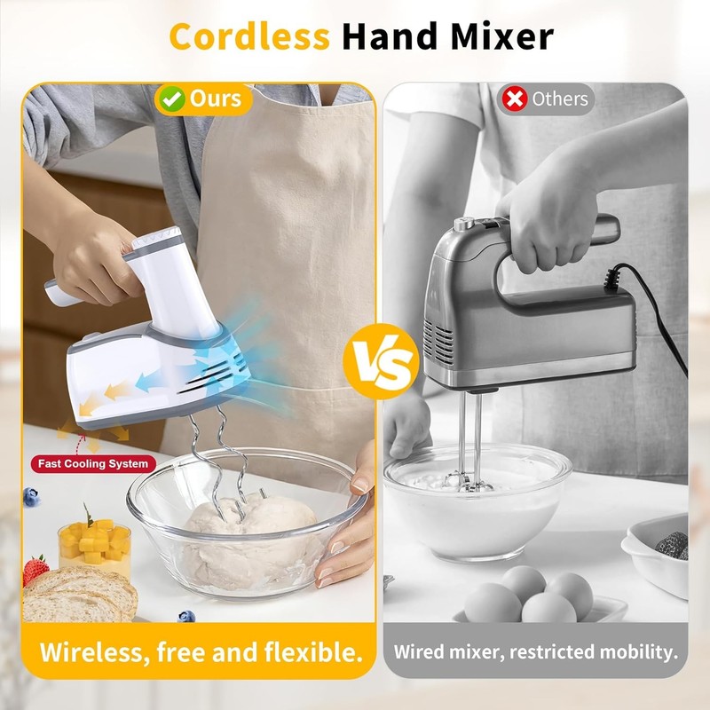 Cordless Hand Mixer, 12-Speed Rechargeable Electric Handheld Mixer gallery