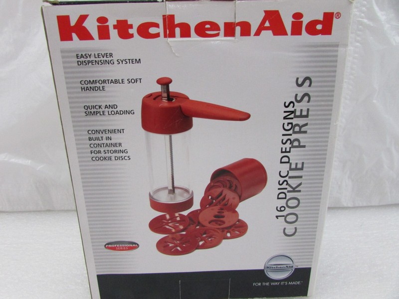 Red Kitchen Aid 16 Disc Designs Cookie Press ~ Multi-Holiday ~ Soft Handle gallery