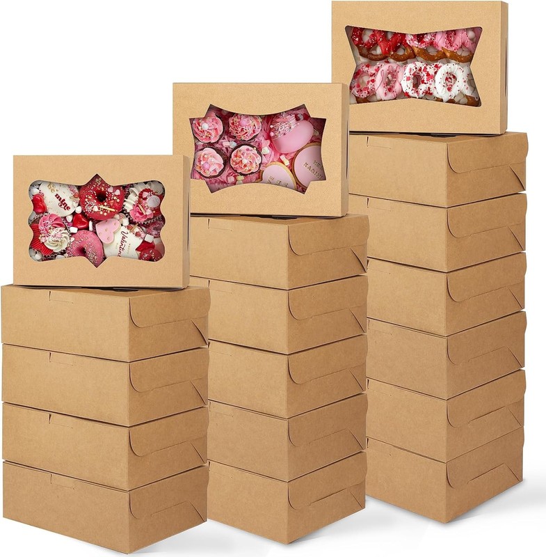 Cookie Box Bakery Box Treat Box Pastry Box with Window 8x6x2.5 Inches 24pcs
