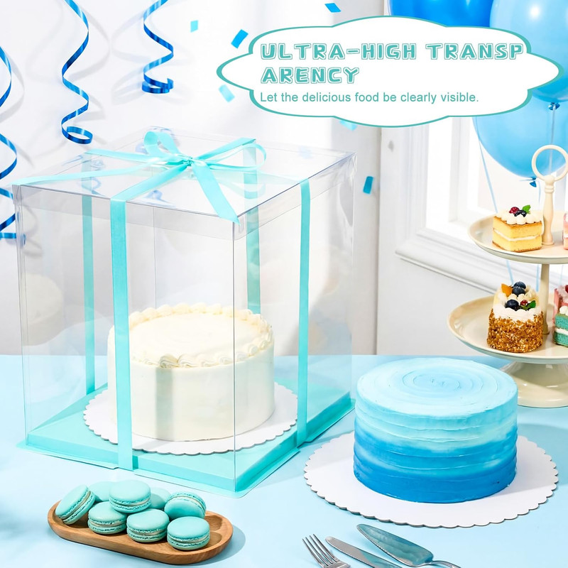 6 Pack Large Clear Cake Box with round Cake Boards and Ribbon Taller Box Carrier gallery