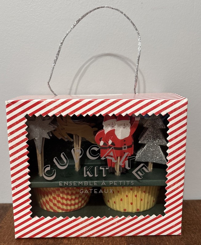 New Meri Meri Christmas Cupcake Toppers & Holders Set Santa Reindeer Tree 24ct