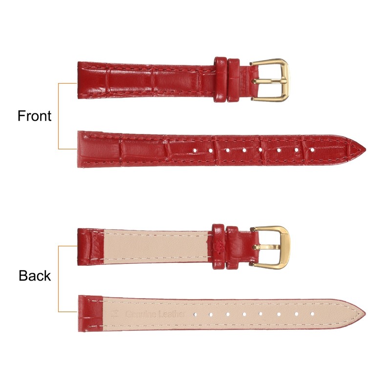 14mm Classic Leather Watch Band for Replacement Red Gold Print gallery