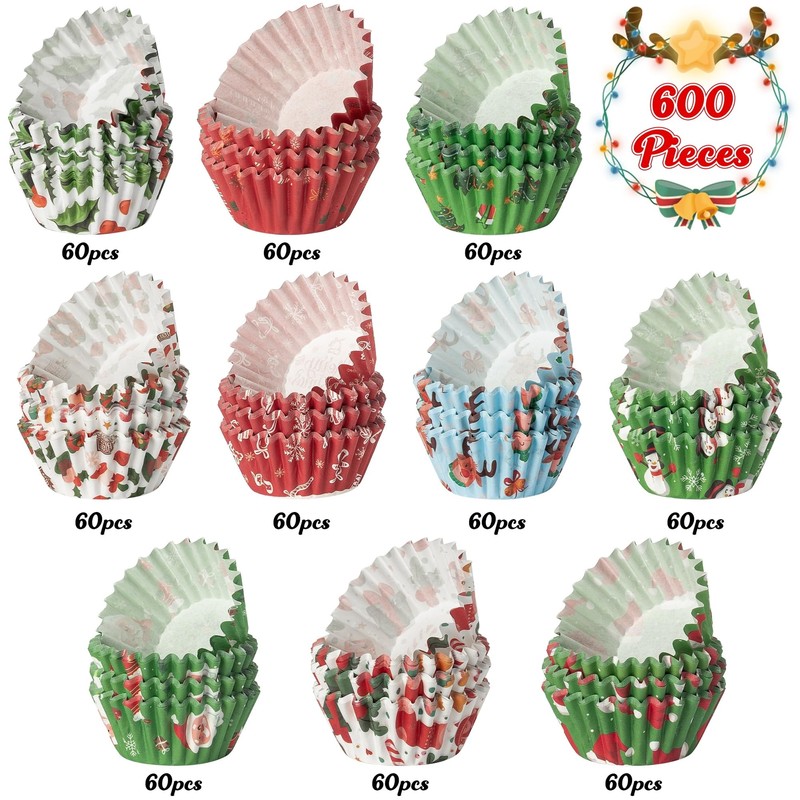 600 Pcs Mini Christmas Cupcake Paper Liners Muffin Baking Cups for Holiday gallery