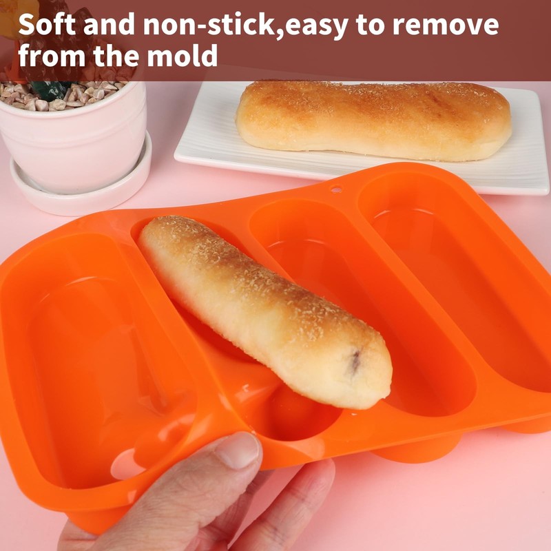 2 Pack 6 Inch Silicone Hot Dog Bun Pan Hotdog Bun Molds Nonstick Bread Forms gallery