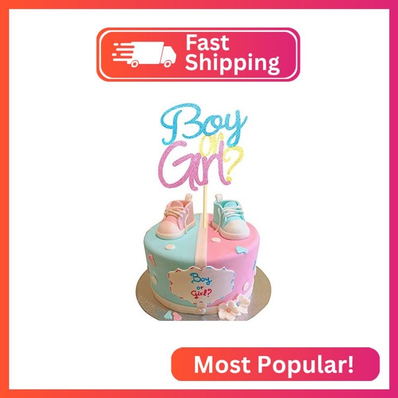 Arthsdite Boy or Girl Cake Topper Blue and Pink Glitter He or She Cake Decoratio