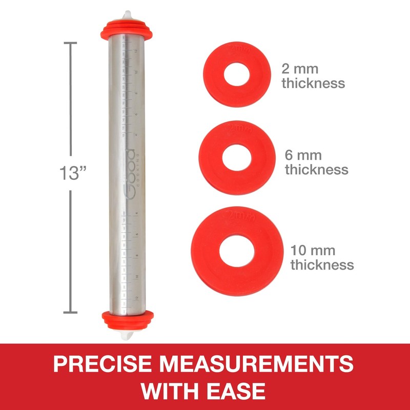 Adjustable Xl Pastry Rolling Pin W/thickness Rings Stainless Steel French Dough gallery
