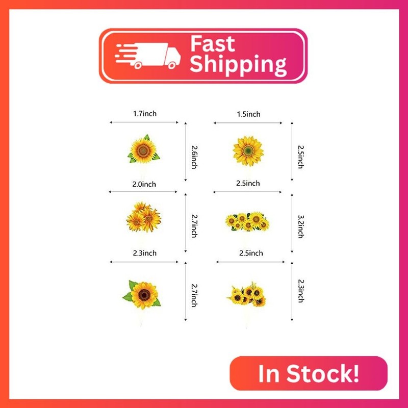 Fenghu 48 Pcs Sunflower Cupcake Toppers for Sunflower Birthday Party Decorations gallery