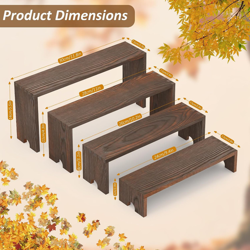 2 Set Wooden Cupcake Stand for Decor, 4 Tiered Stackable Display Risers, Farmhou gallery