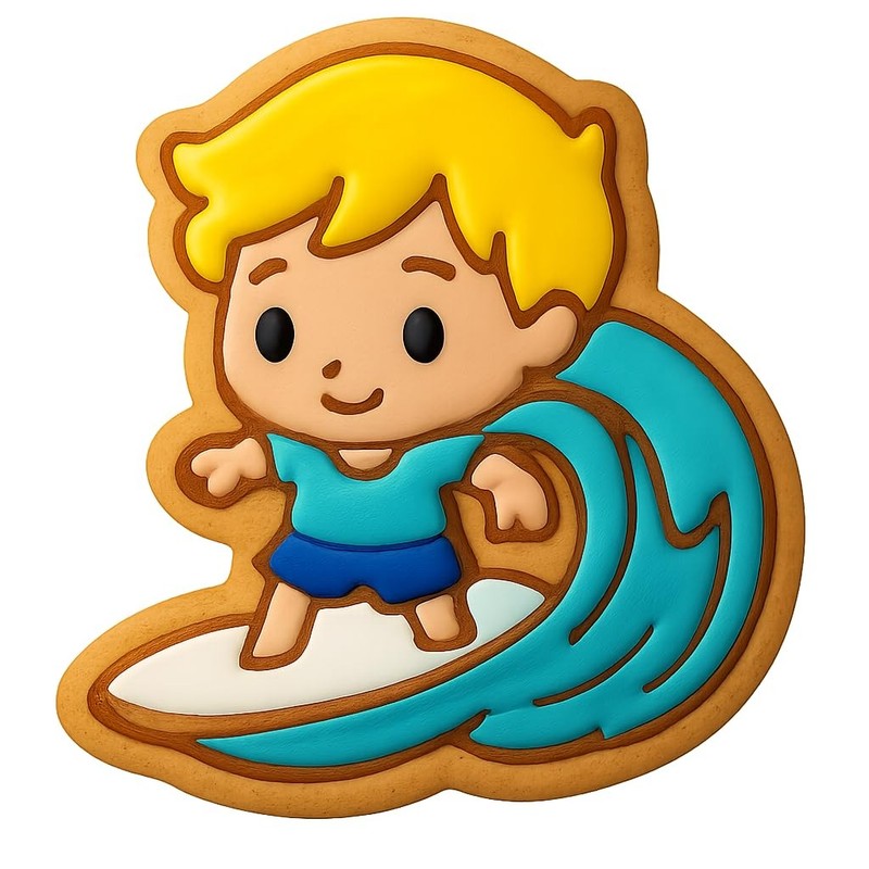 Wave Riding Chibi Boy Cookie Cutter & Stamp, Fondant & Clay - 4x3.2 gallery