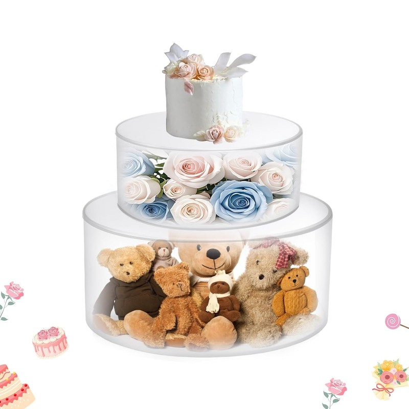 2Pcs Acrylic Cake Display Stand 6” 10” Round 2 Tier Clear Cylinder Cake Box fo