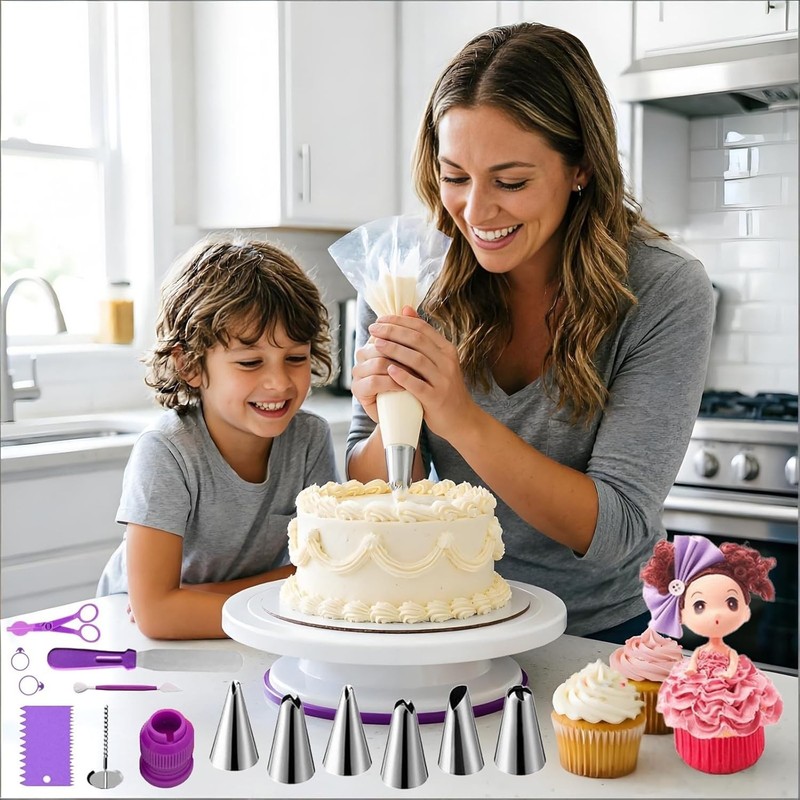 Cake Decorating Kit 340 pcs Turntable Tips Spatulas Icing Pastry Bags gallery