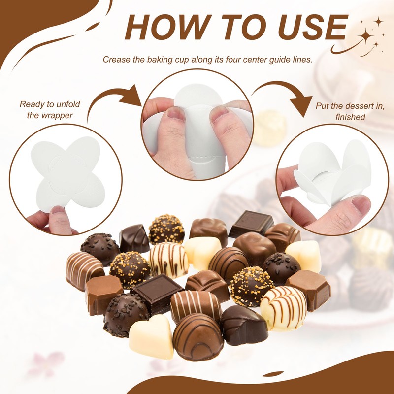 50Pcs Truffle Wrappers, Mini Cupcake Liners Chocolate Cups Liners, White/Brown gallery