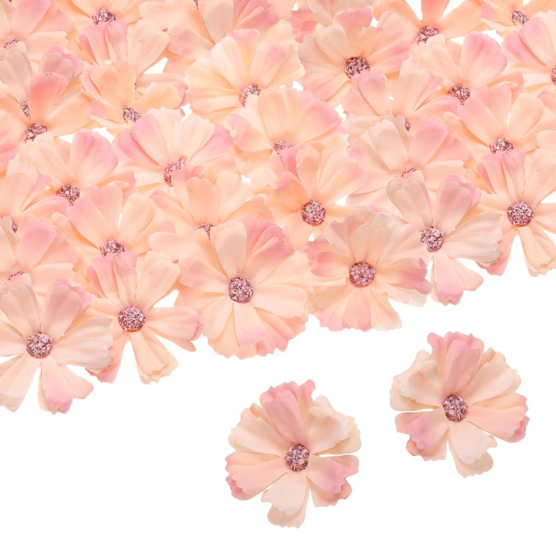50pcs Artificial Daisies Flower Heads,1.8″ Fake Daisies Light and Deep Champagne