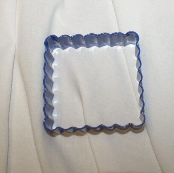 Square Ruffled Scallop Edge Cookie Cutter Metal 2 7/8″ Blue