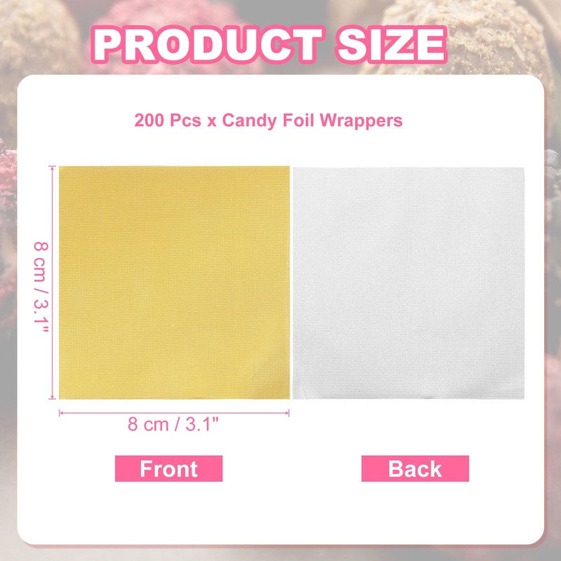 200 Pcs Candy Foil Wrappers, 3.1 x 3.1 Inch Chocolate Wrappers, Gold gallery