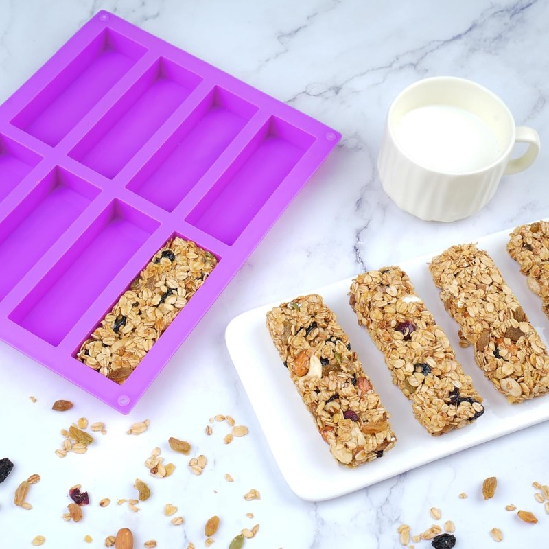 8 Cavity Granola Bar Molds, 2 Pack Rectangle Silicone Chocolate Candy Bar Mol... gallery