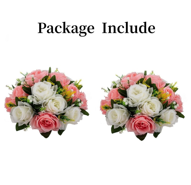 LANLONG 2 PCS Fake Flower Ball Arrangement Bouquet, 15 2 Pieces, Pink&white gallery
