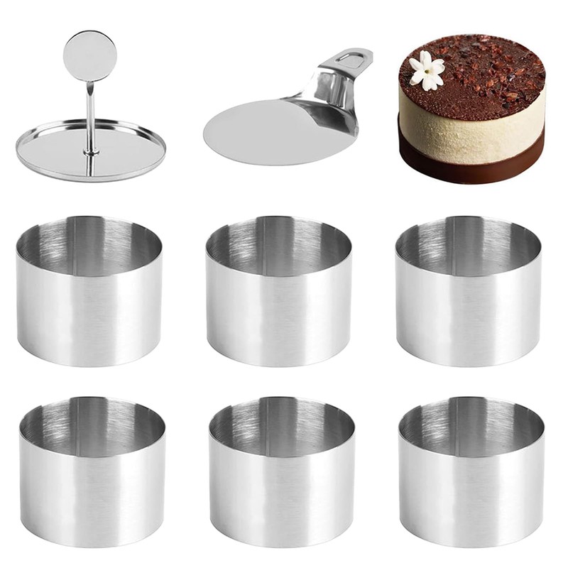 Cake Ring Mold, 6 Pcs Stainless Steel Cake Cutter 3 inch Mousse Molds with Pu…