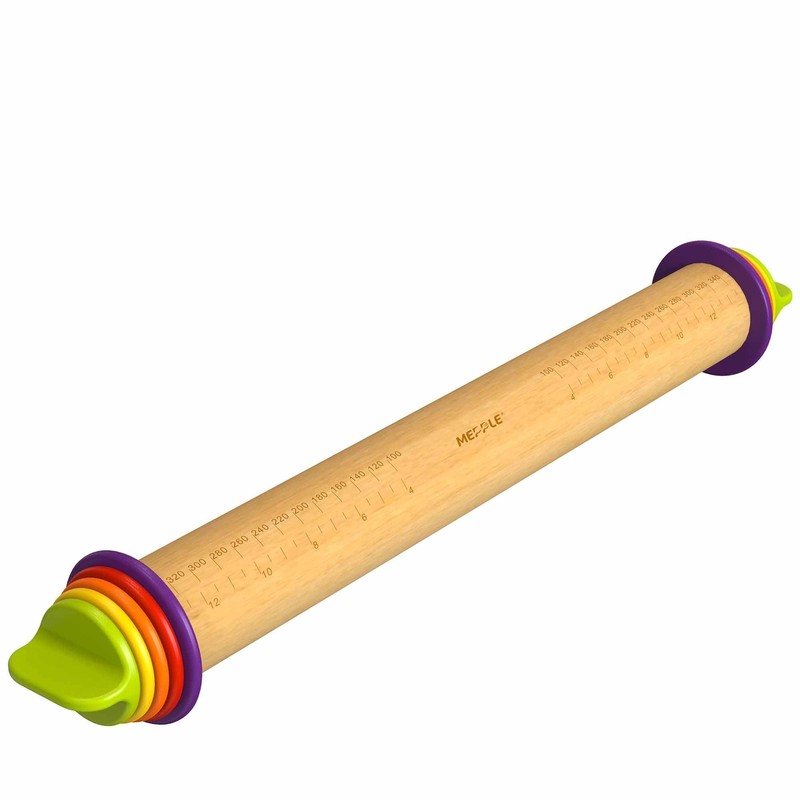 Rolling Pin with Thickness Rings for Fondant, Pizza, Pie Crust, Cookie, Pastr…