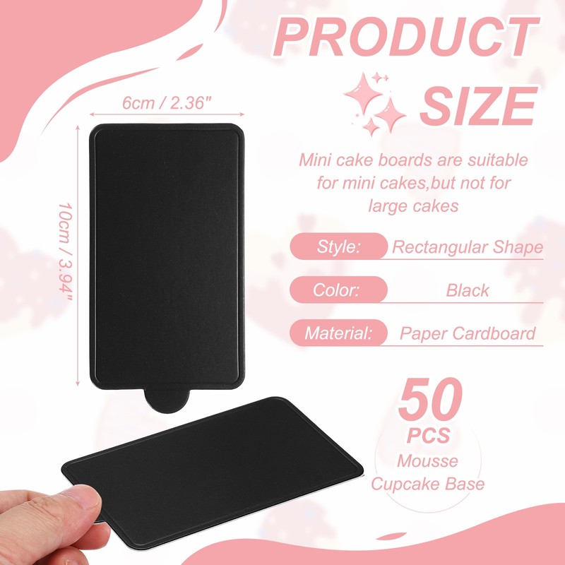 50 Pcs Mini Cake Boards, 3.9 Inch Rectangular Mousse Cake Base, Black gallery