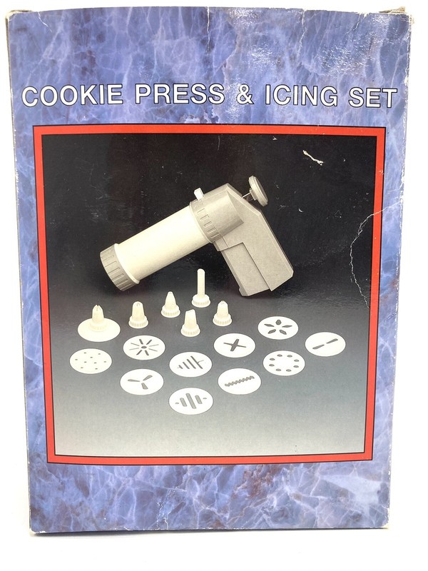 Vintage Cookie Press and Icing Set 10 Cookie Discs 6 Decorating Tips Extra Discs gallery