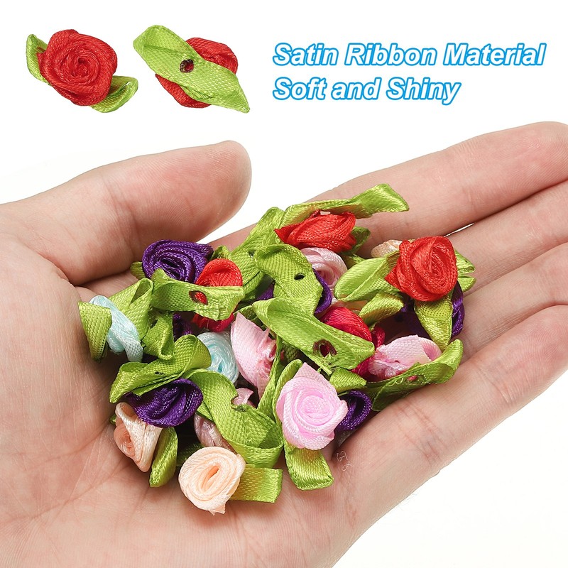 250Pcs 15mm Tiny Satin Ribbon Rose Fabric Flowers Rosettes Applique Red gallery