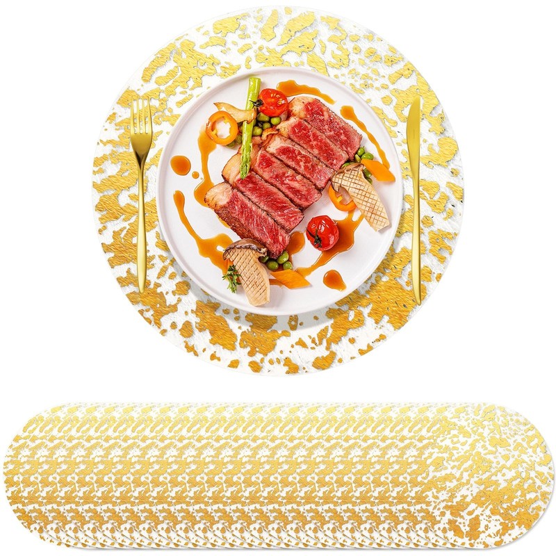 KesaPlan 100 PCS Disposable Gold Placemats Set, 13″ Metallic Round Doilies fo…