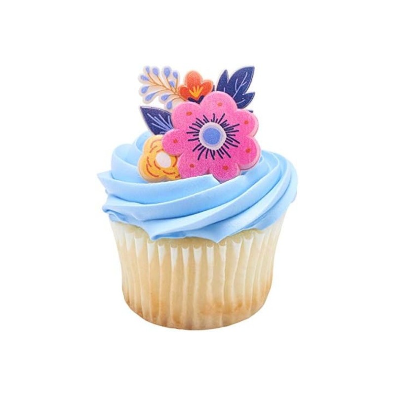 Spring Floral Flower Cupcake Rings Toppers - 24 Pieces/Pkg. (dp27021) gallery
