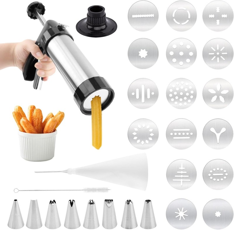Professional Churro Maker Machine with 16 Discs & 8 Nozzles, Cookie Press Gu-n