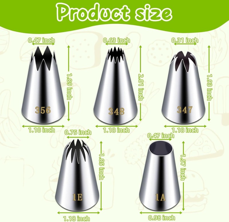 Large Piping Tips Set, Stainless Steel | 5 Pieces, 1A 1E 348 347 356 gallery