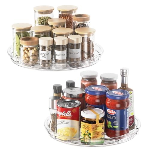 2 Pack Lazy Susan Organizer Lazy Susan Turntable for Cabinet, 9.25 inch Clear