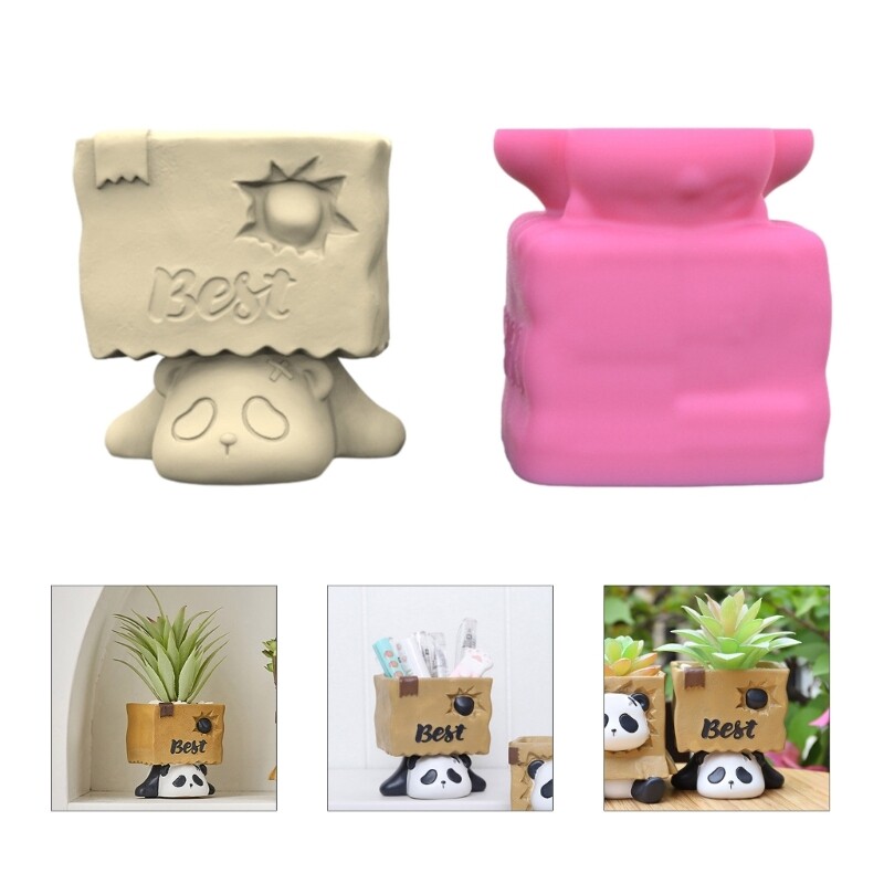 DIY Vase Mould Concrete Moulds Flowerpots Silicone Molds Lying Panda Shaped gallery