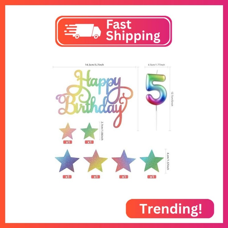 Rainbow Number 8 Birthday Candle for Cake,Rainbow Birthday Candles Cake Toppers, gallery