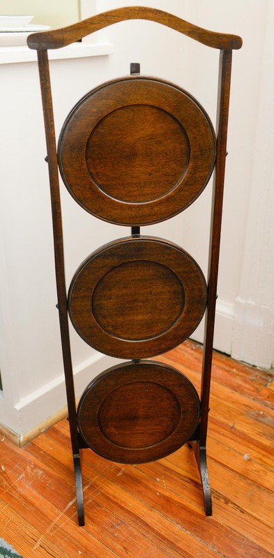 Oak Edwardian English Tilting Muffin Cake Stand Folding Server gallery