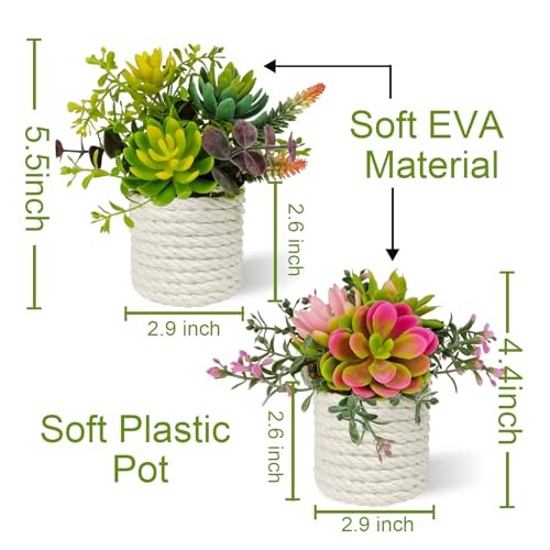 Set of 2 Fake Succulents Plants Artificial Small Succulent Plants Potted Green gallery