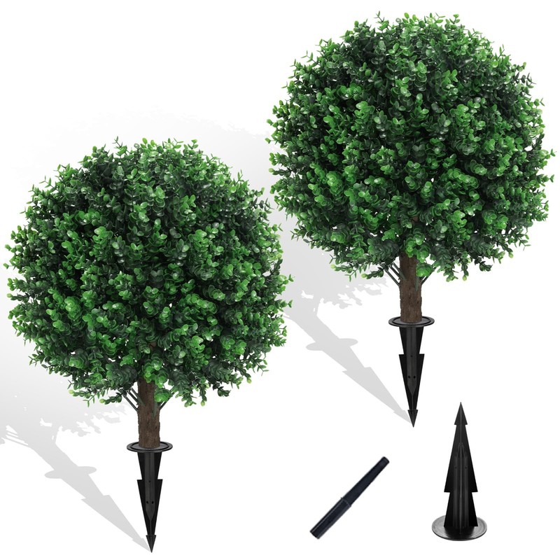 Grewyear Artificial Green Boxwood Topiary Ball Bush For Outdoor Spike Set Of 2 gallery