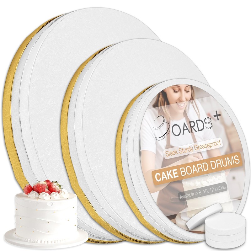 9 Pack Cake Drums 8 10 12 Inch White Silver Gold 1/2 Inch Thick Round Board