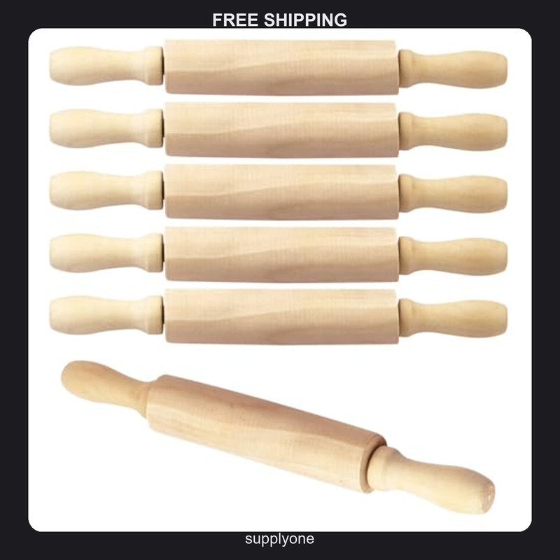 6 Pack Mini Wood Rolling Pins 8 Inch for Kids Baking and Crafts