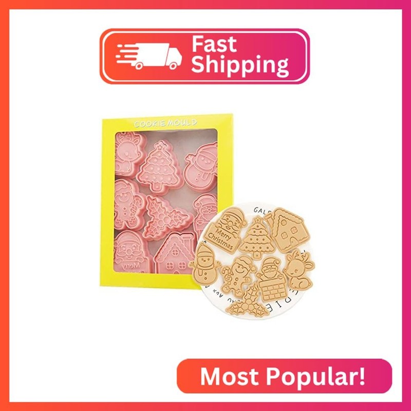 8 Pieces Cute Christmas Cookie Press Santa Cookie Moulds For Baking Cookie Mould