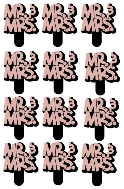 Mr & Mrs Wedding Cupcake Toppers – Edible Wafer Card Stand-Up Pre-Cut Decoration