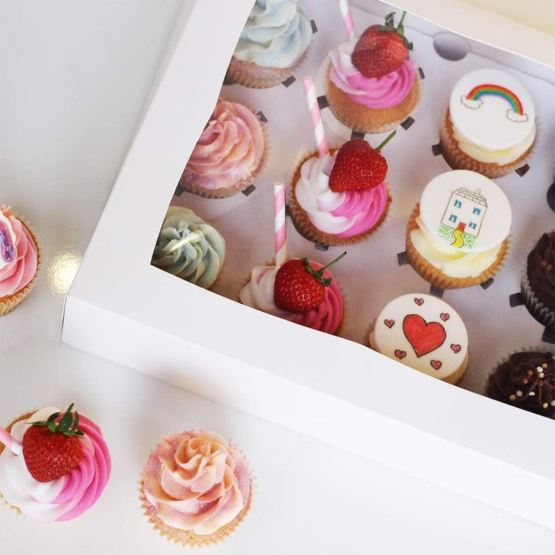 15 Pack Dozen Cupcake Boxes White Cupcake Containers with Window Fit 12 Cupcakes gallery