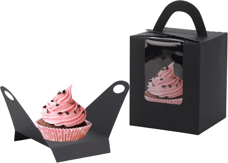 acDesign 100Pcs Cupcake Boxes With Window 3.6in*3.6in*4.3in Inches, Black gallery