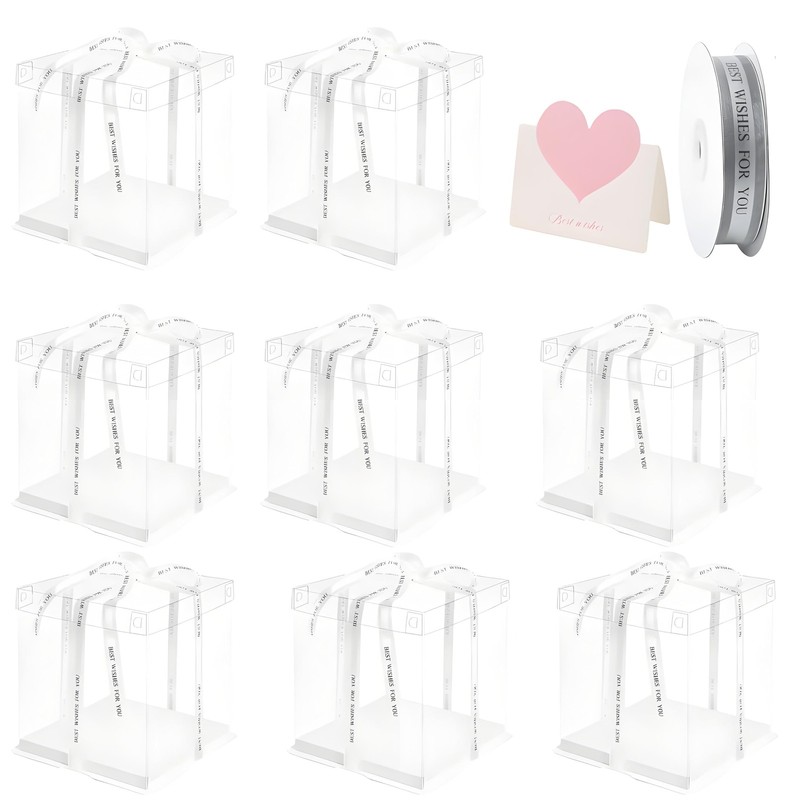 8 Pcs 10x10x12Inch Clear Cake Box With Ribbon High Cake Box for Bakery Desser…