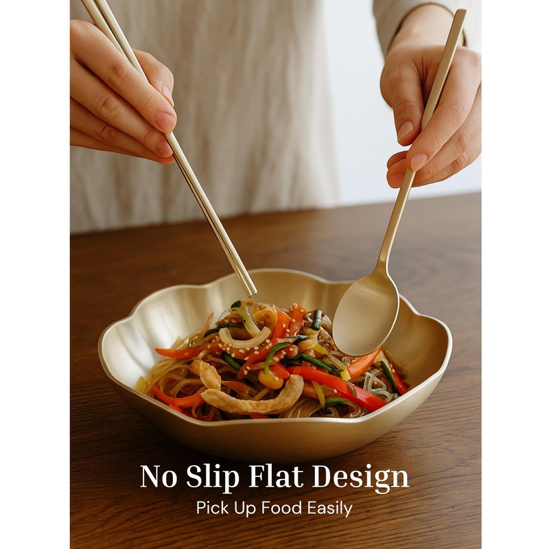 Korean Spoon and Chopstick 2 Set – Premium 18/10 Titanium Gold – Double Happi... gallery