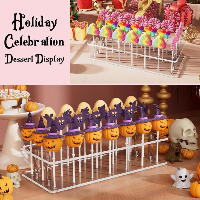 Compact 2-Tier Acrylic Cake Pop Holder For Sticks Under 0.2 Inch Diameter gallery