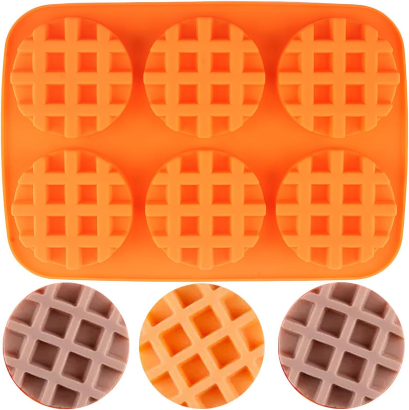 6-Cavity Silicone Molds for Round Waffles, Chocolates, and Biscuits