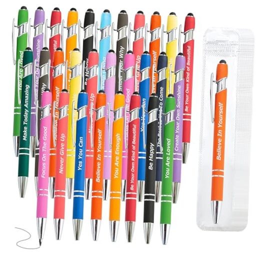 LUAVIARU 40 Piece Inspirational Pens Kit with Stylus Tip & 20 A-Multicolor