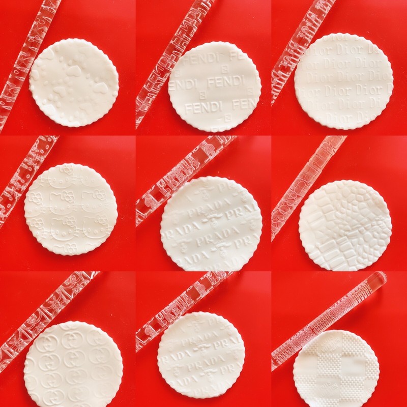 Embossing Acrylic Clear Rolling Pin Logo Carved Texture Fondant Polymer Clay